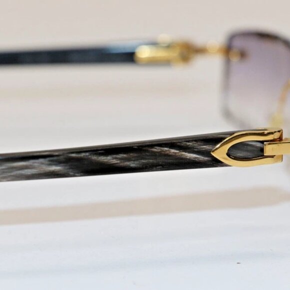 Cartier rimless black buff horn gold Diamond Cut transition sunglasses - Picture 6 of 11